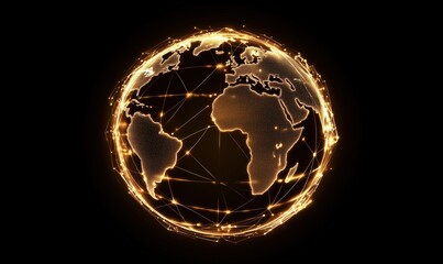 Poster - Glowing digital globe with interconnected lines representing global connectivity and technology