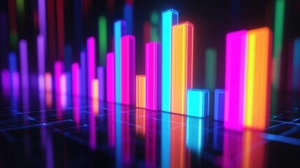 Poster - Colorful neon bar graph visualization representing data analysis and trends
