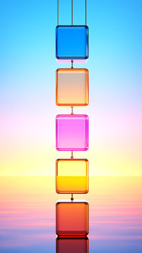Colorful Cubes Hanging over Sunset Reflection