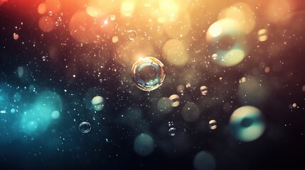 Poster - Bubbles in Water with Colorful Light Reflections and Bokeh Effect
