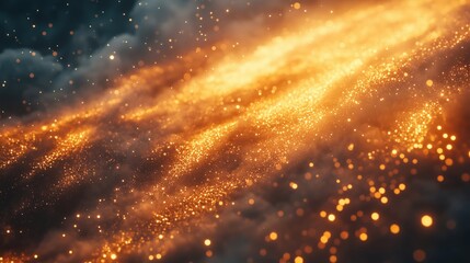Poster - Golden cosmic dust swirling through space with ethereal glow and depth