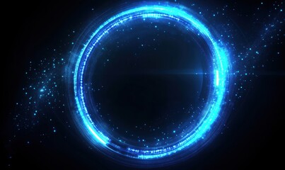 Poster - Glowing blue circular light pattern with sparkling stars and cosmic elements