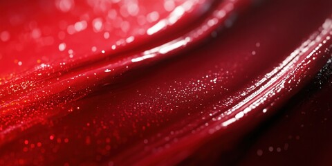 Poster - Shimmering red liquid texture with sparkling glitter and smooth waves