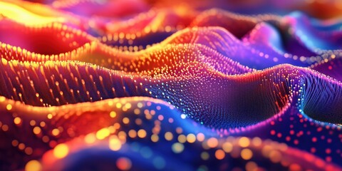 Poster - Colorful abstract wave patterns with glowing particles in vibrant hues
