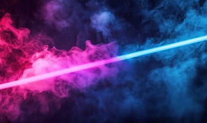 Poster - Colorful smoke with neon light beams creating a vibrant abstract background