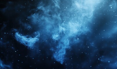 Poster - blue smoke and mist swirling in dark background with particles floating
