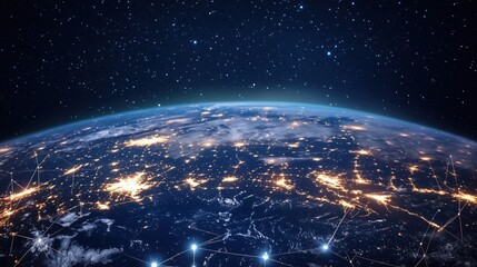 Poster - Earth from space showcasing illuminated cities and interconnected networks at night