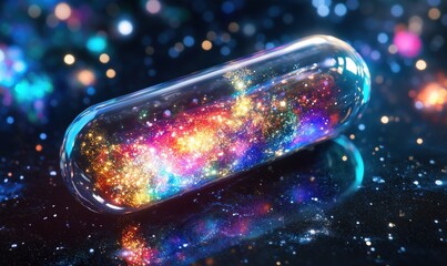 Poster - Cosmic capsule containing vibrant galaxy with stars and nebulae in a glass container