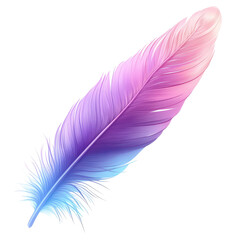 Poster - Colorful feather with vibrant hues of pink and blue against a white background captured in a digital art style