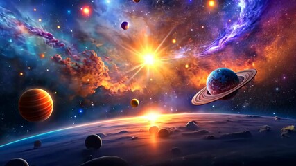 Wall Mural - Cosmic Sunrise A Journey Through the Celestial Wonders of a Vibrant Galaxy