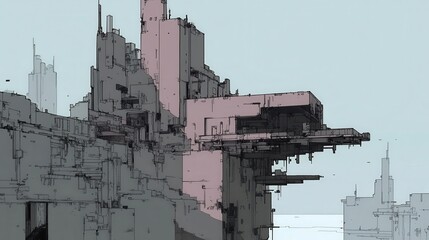 Poster - abstract futuristic cityscape with geometrical shapes and vibrant color scheme for modern architectu