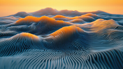 Poster - Abstract wavy landscape with vibrant orange sunlight