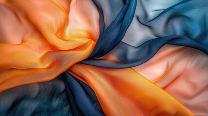Poster - Colorful orange and blue fabric with soft flowing texture