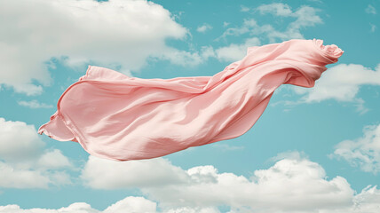 Poster - Flowing pink fabric floating against cloudy blue sky