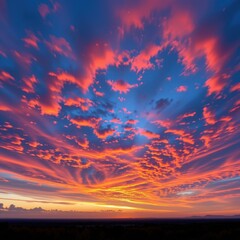 Poster - a stunning panoramic view showcasing a vibrant sunset sky filled with a gradient of colors, from warm oranges and pinks to deep purples and blues