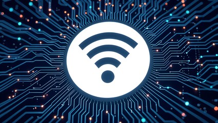 Poster - Tech visualization showcasing the fusion of artificial intelligence and wireless connectivity in a modern digital landscape Generative AI wallpaper background wi-fi 
