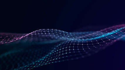 Fototapete - Abstract wave of musical sounds. Smooth information transfer. 3D rendering.