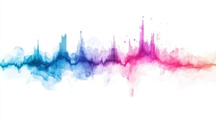 Poster - Dynamic audio waveform pattern in vibrant gradient hues of blue and purple, isolated cleanly on a white backdrop