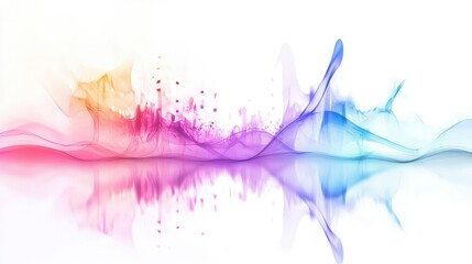 Poster - Isolated waveform graphic with abstract equalizer lines, glowing in a smooth purple-blue gradient on a bright white backdrop