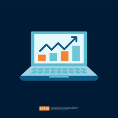 Poster - Business Icon Illustration of a Laptop Displaying Data Analytics with Growth Charts and Graphs in Digital Workspace