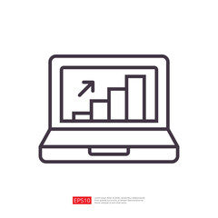 Poster - Business Icon Illustration of Laptop Displaying Digital Growth Graph with Increasing Bars and Data Analytics
