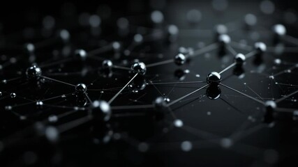 Poster - A dark abstract network of shiny spheres connected by thin lines, resembling a digital or molecular structure.