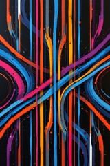Poster - a sophisticated and visually striking piece featuring a harmonious blend of vibrant modern abstract colored lines set against a deep black background