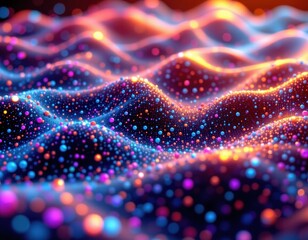 Poster - a mesmerizing display of vibrant glowing particles seamlessly blending together in a beautiful gradient pattern