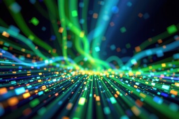 Poster - the abstract blur background of green and blue optic fiber creates a mesmerizing and calming visual effect
