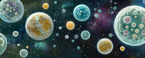Poster - Conceptual Digital Artwork Representation of Diverse Bacteria in Space, Exploring the Evolution of Microorganisms and Their Complex Structures
