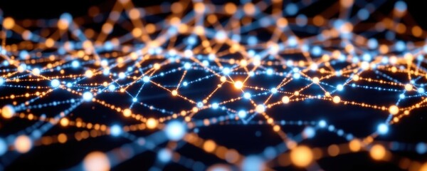 Poster - a mesmerizing arrangement of luminous dots interconnected in a visually captivating network, creating a dynamic and ethereal display of light and shadow.