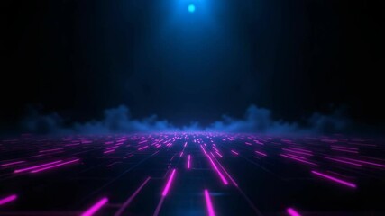 Poster - A glowing futuristic grid with pink neon lines and a blue-lit atmosphere resembling a digital or cyber environment.