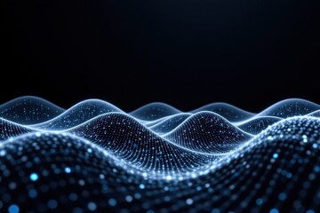 Fototapete - the digital weave lines seamlessly connect a network of dots, creating a mesmerizing wave pattern against a dark background