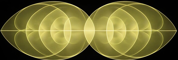 Poster - luminous yellow forms, an abstract digital art background with symmetrical oval shapes.