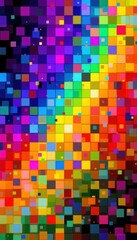 Poster - a vibrant and dynamic mosaic of square pixels in a rainbow of colors, creating a mesmerizing abstract background filled with energy and movement.