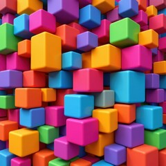 Poster - a captivating and dynamic composition of colorful cubes overlapped and interlocked in various sizes and hues