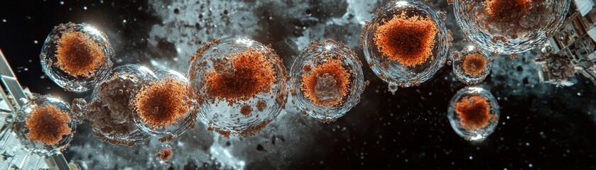 Poster - Detailed Conceptual Illustration of Evolving Bacteria in Microscopic Environment with Dynamic Textures and Background Elements