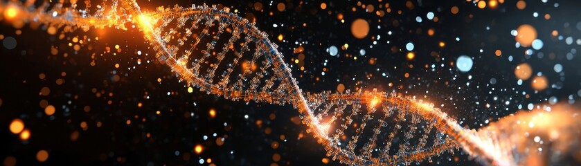 Poster - Advanced Concept of DNA Acting as a Self-Healing Mechanism with Glowing Elements and Sparkling Background for Scientific Illustration