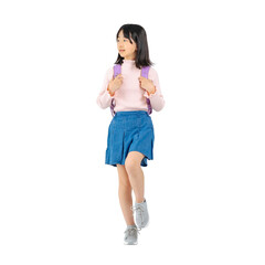 Aufkleber - 前向きに歩くランドセルを背負った小学生の女の子　手作業で精密に切り抜いた背景透過全身写真PNG