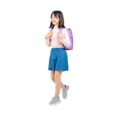 Aufkleber - 前向きに歩くランドセルを背負った小学生の女の子　手作業で精密に切り抜いた背景透過全身写真PNG