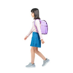 Aufkleber - 横向きに歩くランドセルを背負った小学生の女の子　手作業で精密に切り抜いた背景透過全身写真PNG
