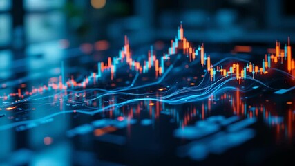 Poster - A glowing digital financial graph with candlesticks and data lines illustrating stock market analysis on a screen.