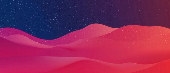 Poster - Abstract gradient landscape with starry night sky, smooth hills, and vibrant color palette Concept of dreamscape, fantasy, and cosmic background