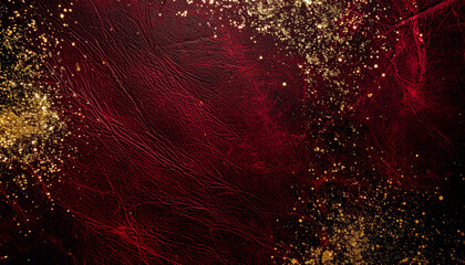 Wall Mural - dark red leather texture with golden sparkles creates striking abstract design against clean black b