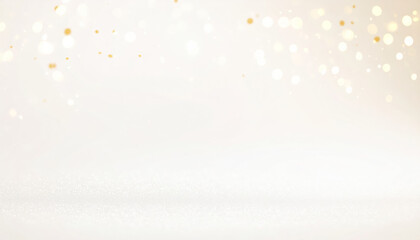 Wall Mural - Elegant soft white and cream background with floating golden confetti and glitter sparkles creates festive and joyful atmosphere, perfect for celebrations and special occasions