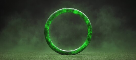 Poster - Glowing Green Circle with Fog Abstract Background Design Element Neon Energy 3D Rendering