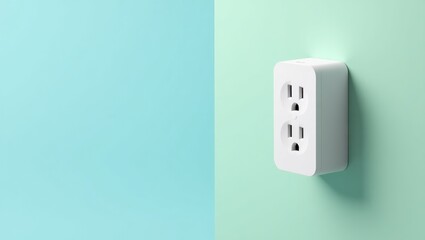 Poster - Minimalist outlet. Electrical socket. Studio photo. Pastel colors. Modern design. Home interior. American style. Tech accessory. Energy supply. Power source. Product concept. Lifestyle image. Busines