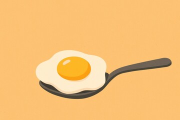 Aufkleber - Freshly Cooked Sunny Side up Egg Resting on a Spoon Against a Warm Orange Background in a Minimalist Design Generative AI