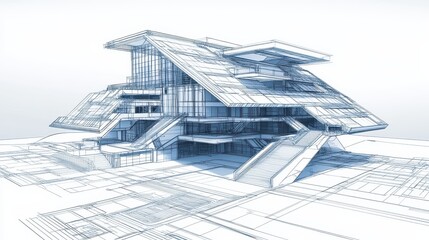 Poster - Futuristic architecture design with unique geometrical structure contemporary house building modern innovation minimal style visualization
