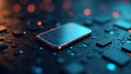 Leinwandbilder - Close-up microchip. Electronic circuit. Tech background. Digital asset. Technology field. Engineering theme. Semiconductor device. Data processing. Computer hardware. Futuristic design. Blue tones. M